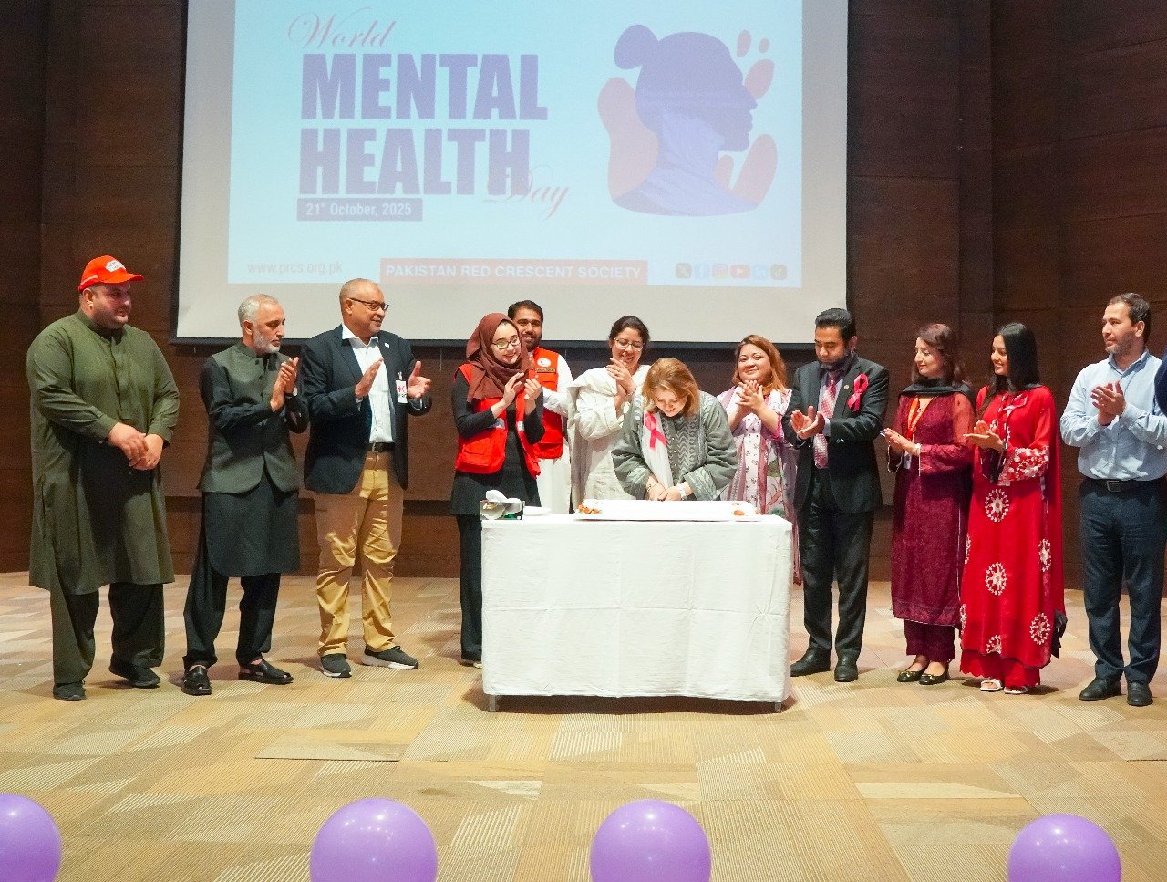 The World Mental Health Day 2025 event at the Pakistan Red Crescent Society National Headquarters concluded with a cake-cutting ceremony, symbolizing unity and shared dedication to promoting mental well-being within the humanitarian network.