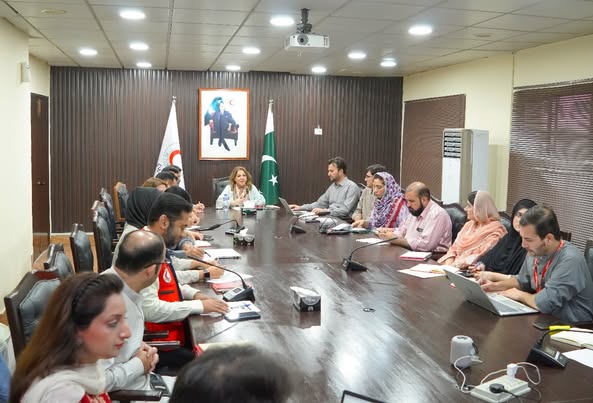 PRCS NHQ hosted an IFRC Asia Pacific Regional Office partnership meeting to review and support monsoon flood response efforts across Pakistan.